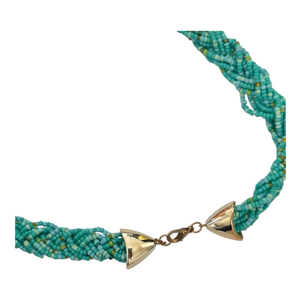 Turquoise Seed Beaded Fringe Statement Necklace - Unbranded 16 inches -Stunning! - Picture 5 of 5